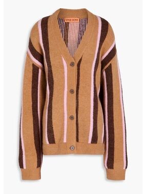 NWT! Stine Goya - Camel, Pink, Brown Striped V-Neck Cardigan - Size Large
